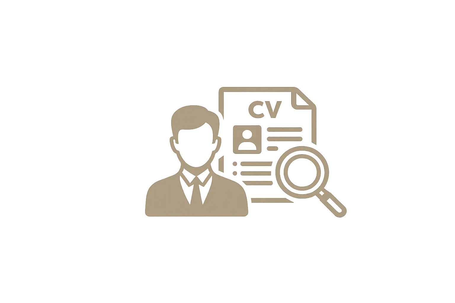Illustration of a person next to a CV document and a magnifying glass